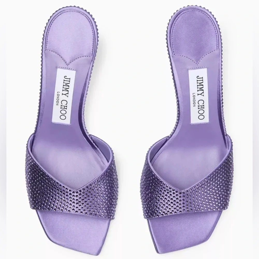 New JIMMY CHOO Skye 70 Crystal-embellished Mules in Satin